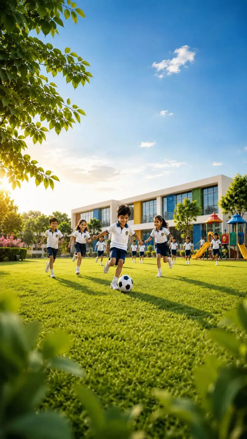 Students playing football on campus